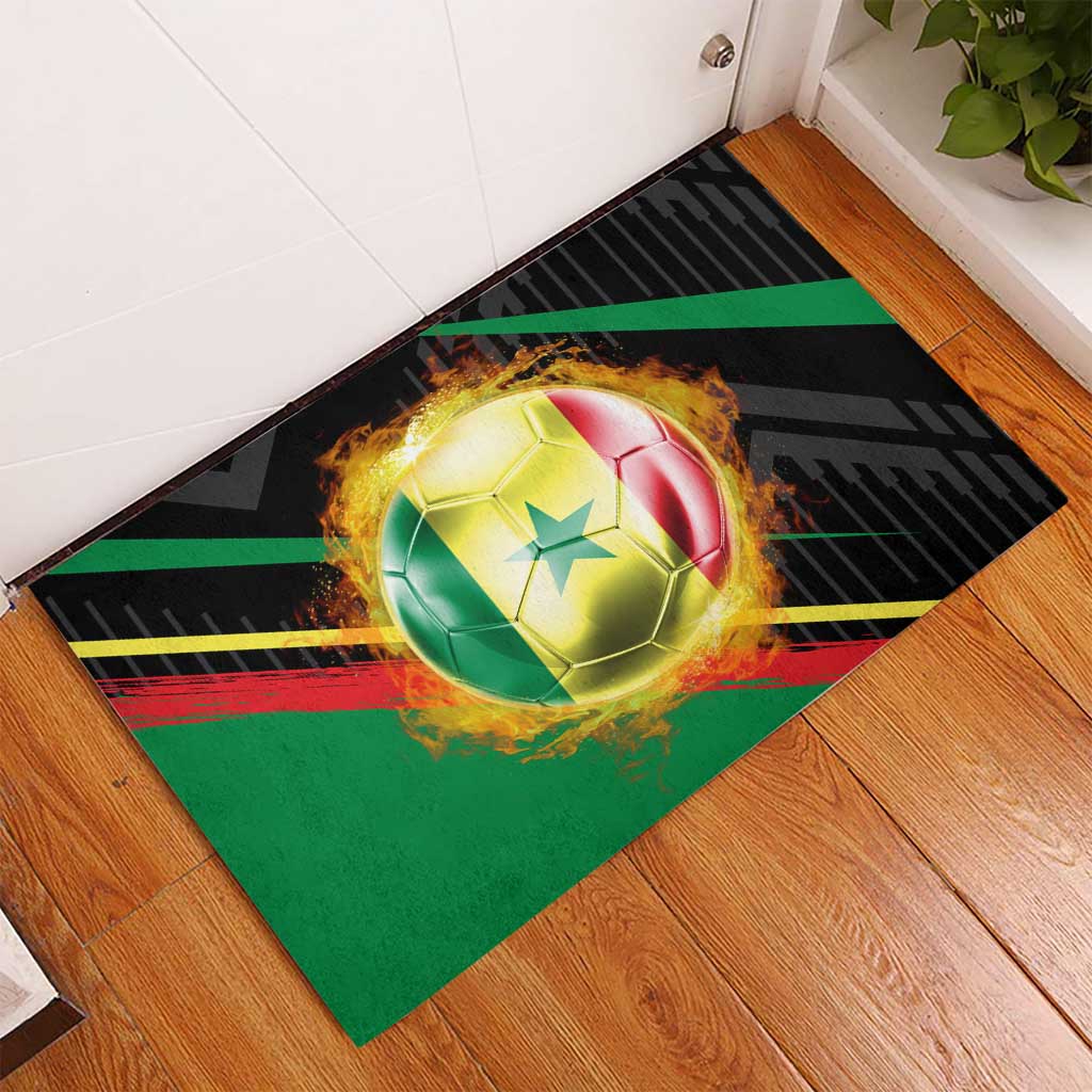 Custom Senegal Rubber Doormat Lion Graphic, National Flag, Fiery Soccer Ball - Bold African Pride Design - Wonder Print Shop