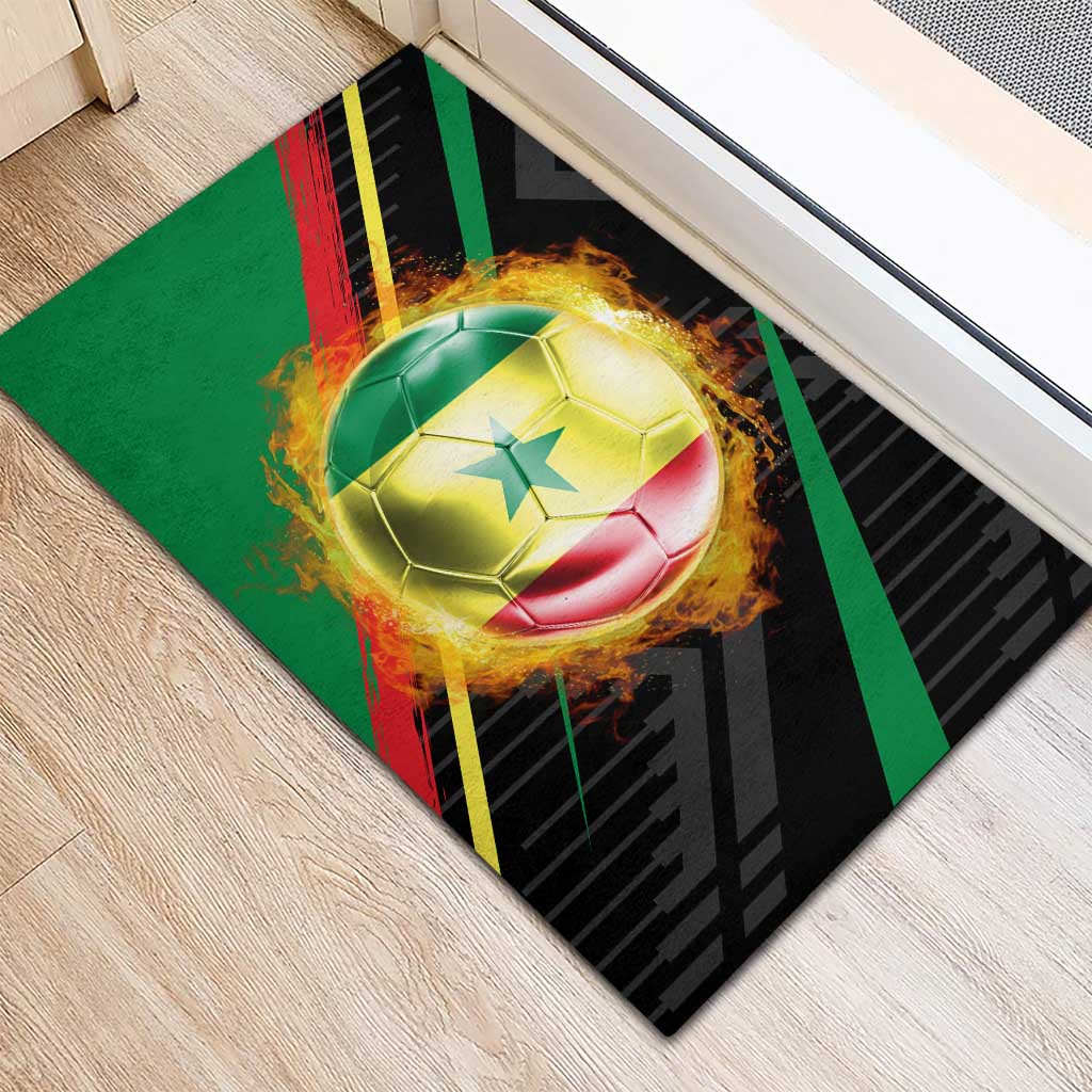 Custom Senegal Rubber Doormat Lion Graphic, National Flag, Fiery Soccer Ball - Bold African Pride Design - Wonder Print Shop