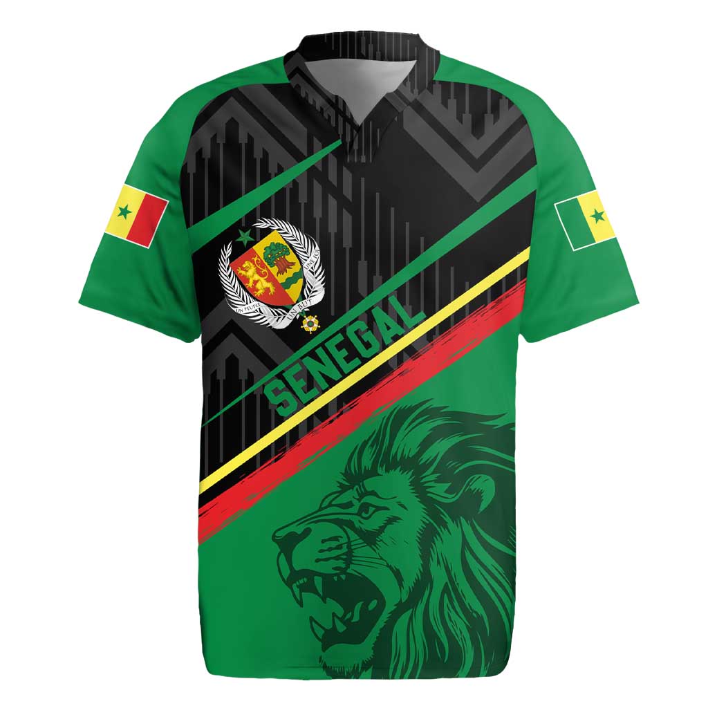 Custom Senegal Rugby Jersey Lion Graphic, National Flag, Fiery Soccer Ball - Bold African Pride Design - Wonder Print Shop