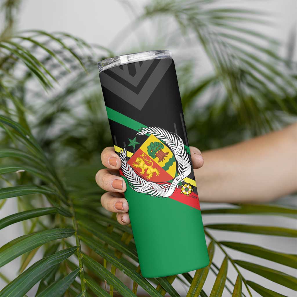 Custom Senegal Skinny Tumbler Lion Graphic, National Flag, Fiery Soccer Ball - Bold African Pride Design - Wonder Print Shop