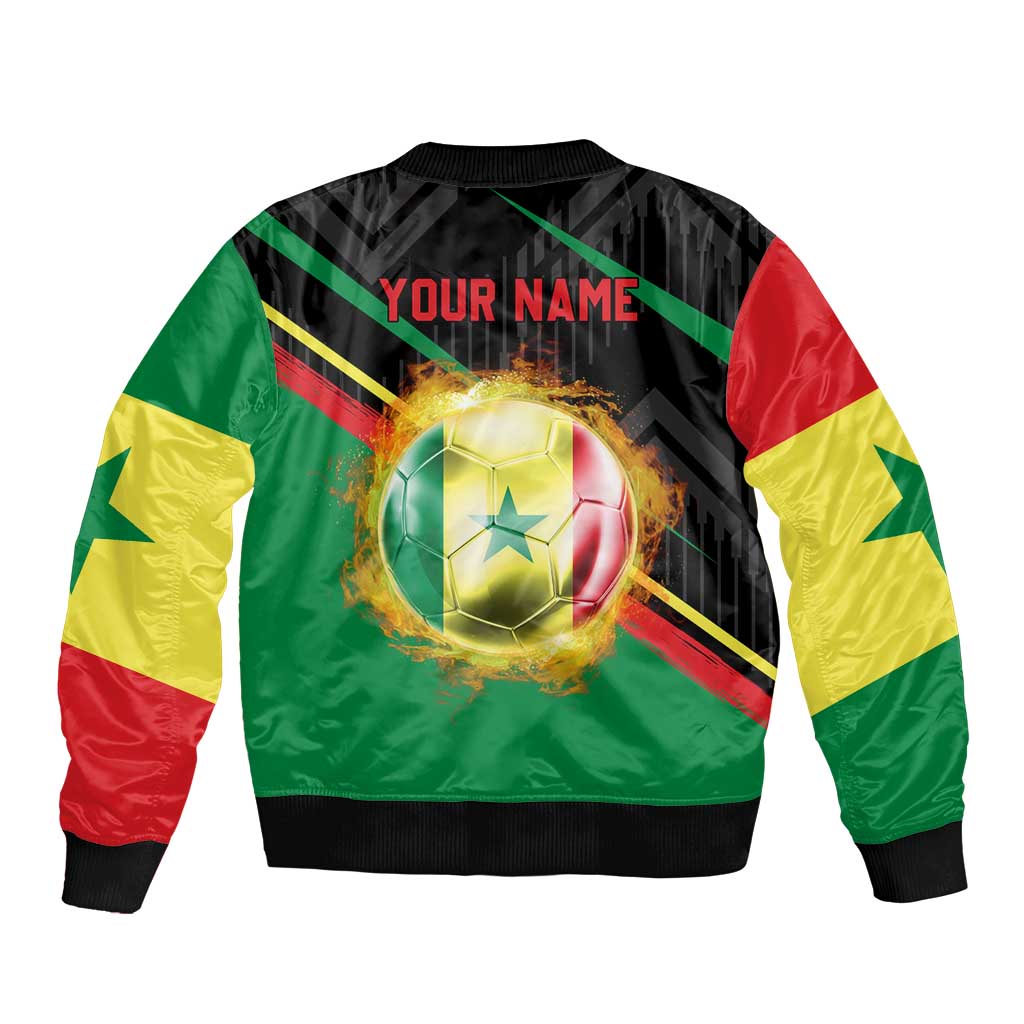 Custom Senegal Sleeve Zip Bomber Jacket Lion Graphic, National Flag, Fiery Soccer Ball - Bold African Pride Design - Wonder Print Shop