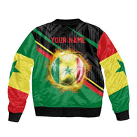Custom Senegal Sleeve Zip Bomber Jacket Lion Graphic, National Flag, Fiery Soccer Ball - Bold African Pride Design - Wonder Print Shop