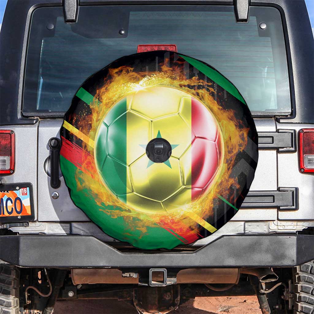 Custom Senegal Spare Tire Cover Lion Graphic, National Flag, Fiery Soccer Ball - Bold African Pride Design - Wonder Print Shop