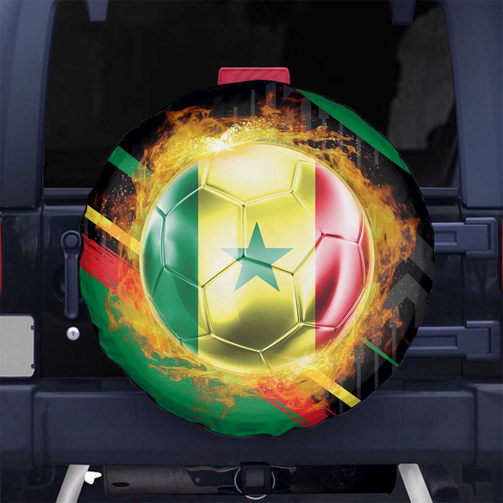 Custom Senegal Spare Tire Cover Lion Graphic, National Flag, Fiery Soccer Ball - Bold African Pride Design - Wonder Print Shop
