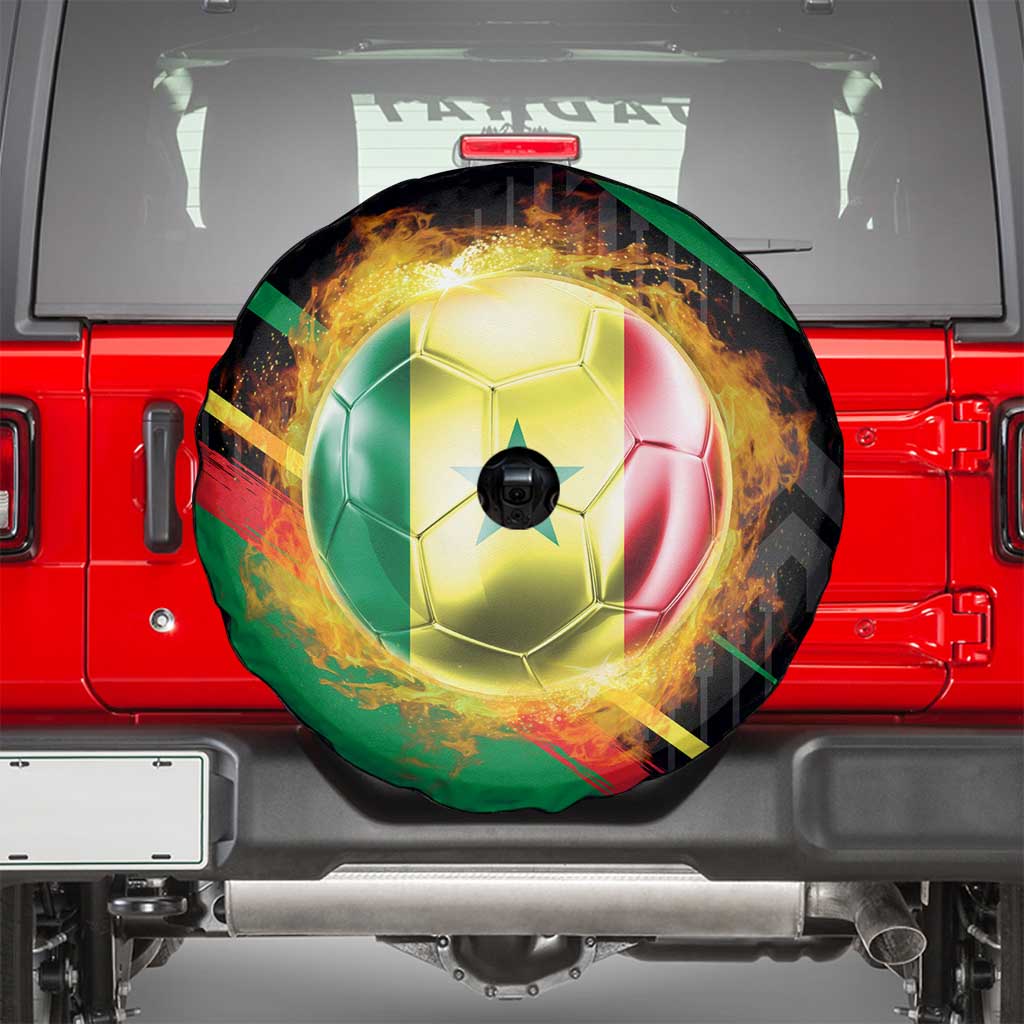 Custom Senegal Spare Tire Cover Lion Graphic, National Flag, Fiery Soccer Ball - Bold African Pride Design - Wonder Print Shop