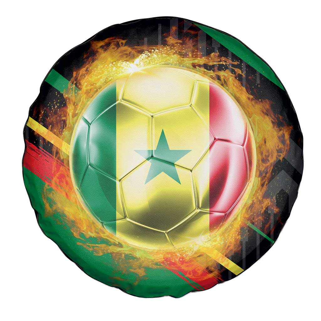 Custom Senegal Spare Tire Cover Lion Graphic, National Flag, Fiery Soccer Ball - Bold African Pride Design - Wonder Print Shop