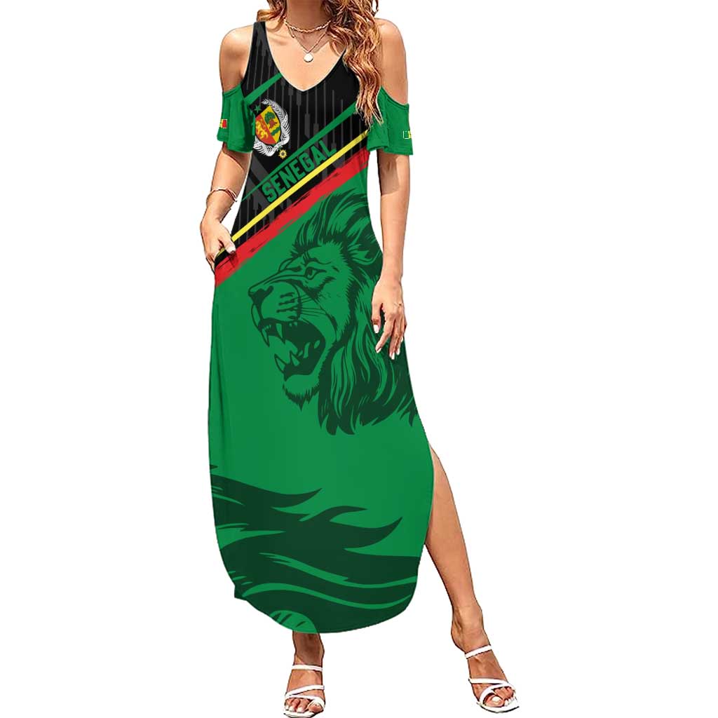 Custom Senegal Summer Maxi Dress Lion Graphic, National Flag, Fiery Soccer Ball - Bold African Pride Design - Wonder Print Shop