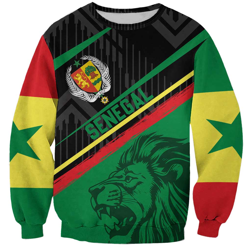 Custom Senegal Sweatshirt Lion Graphic, National Flag, Fiery Soccer Ball - Bold African Pride Design - Wonder Print Shop