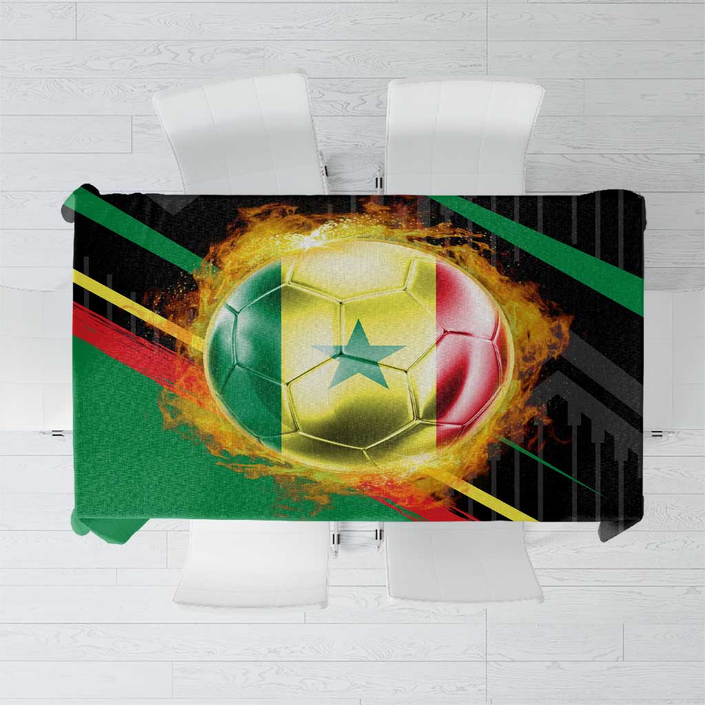 Custom Senegal Tablecloth Lion Graphic, National Flag, Fiery Soccer Ball - Bold African Pride Design - Wonder Print Shop