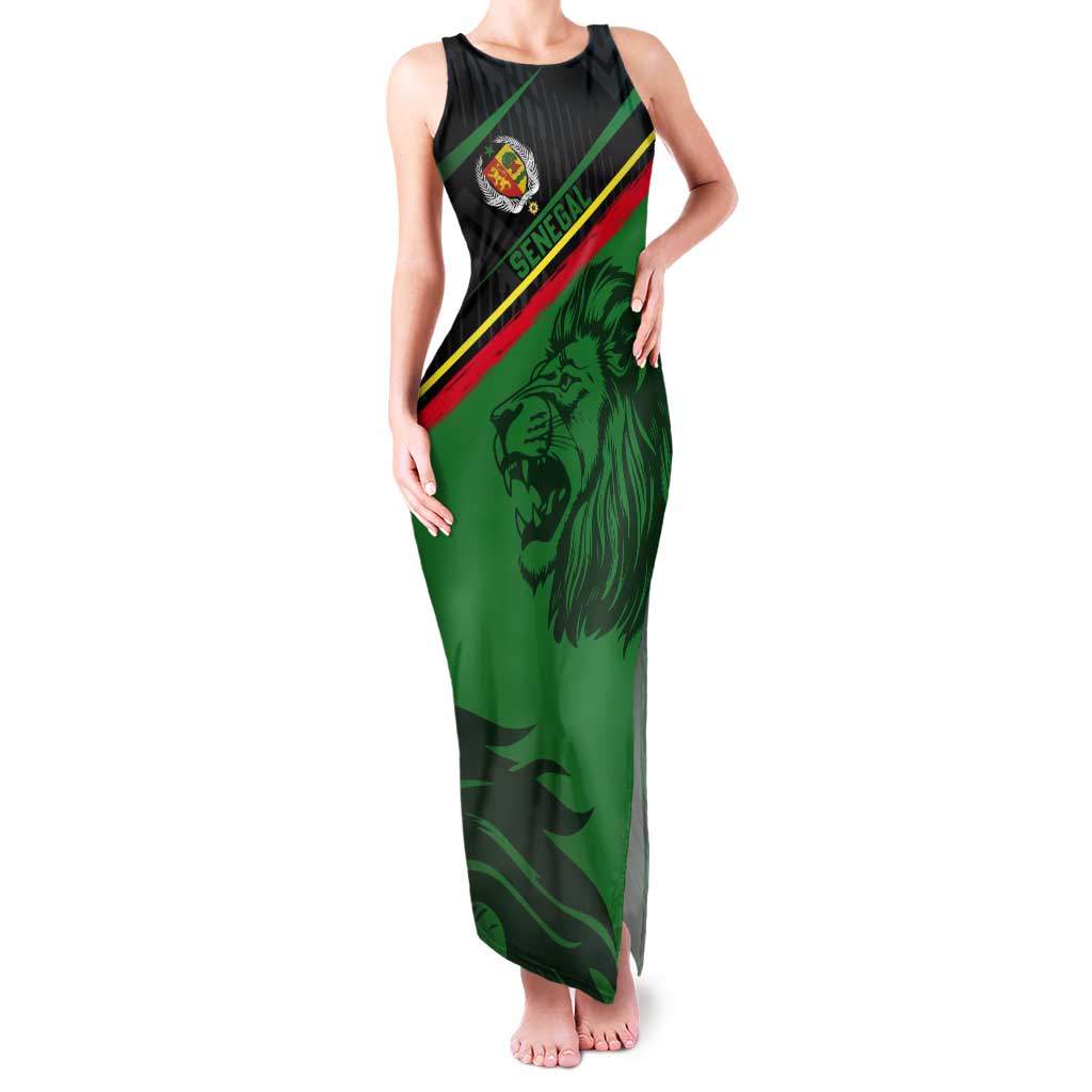 Custom Senegal Tank Maxi Dress Lion Graphic, National Flag, Fiery Soccer Ball - Bold African Pride Design - Wonder Print Shop