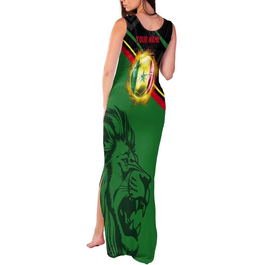 Custom Senegal Tank Maxi Dress Lion Graphic, National Flag, Fiery Soccer Ball - Bold African Pride Design - Wonder Print Shop