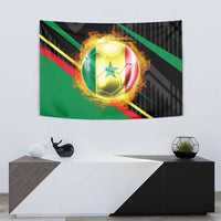 Custom Senegal Tapestry Lion Graphic, National Flag, Fiery Soccer Ball - Bold African Pride Design - Wonder Print Shop