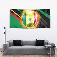 Custom Senegal Tapestry Lion Graphic, National Flag, Fiery Soccer Ball - Bold African Pride Design - Wonder Print Shop