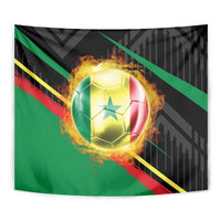 Custom Senegal Tapestry Lion Graphic, National Flag, Fiery Soccer Ball - Bold African Pride Design - Wonder Print Shop