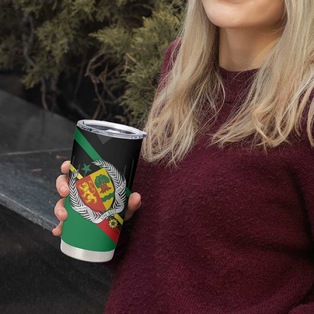 Custom Senegal Tumbler Cup Lion Graphic, National Flag, Fiery Soccer Ball - Bold African Pride Design - Wonder Print Shop