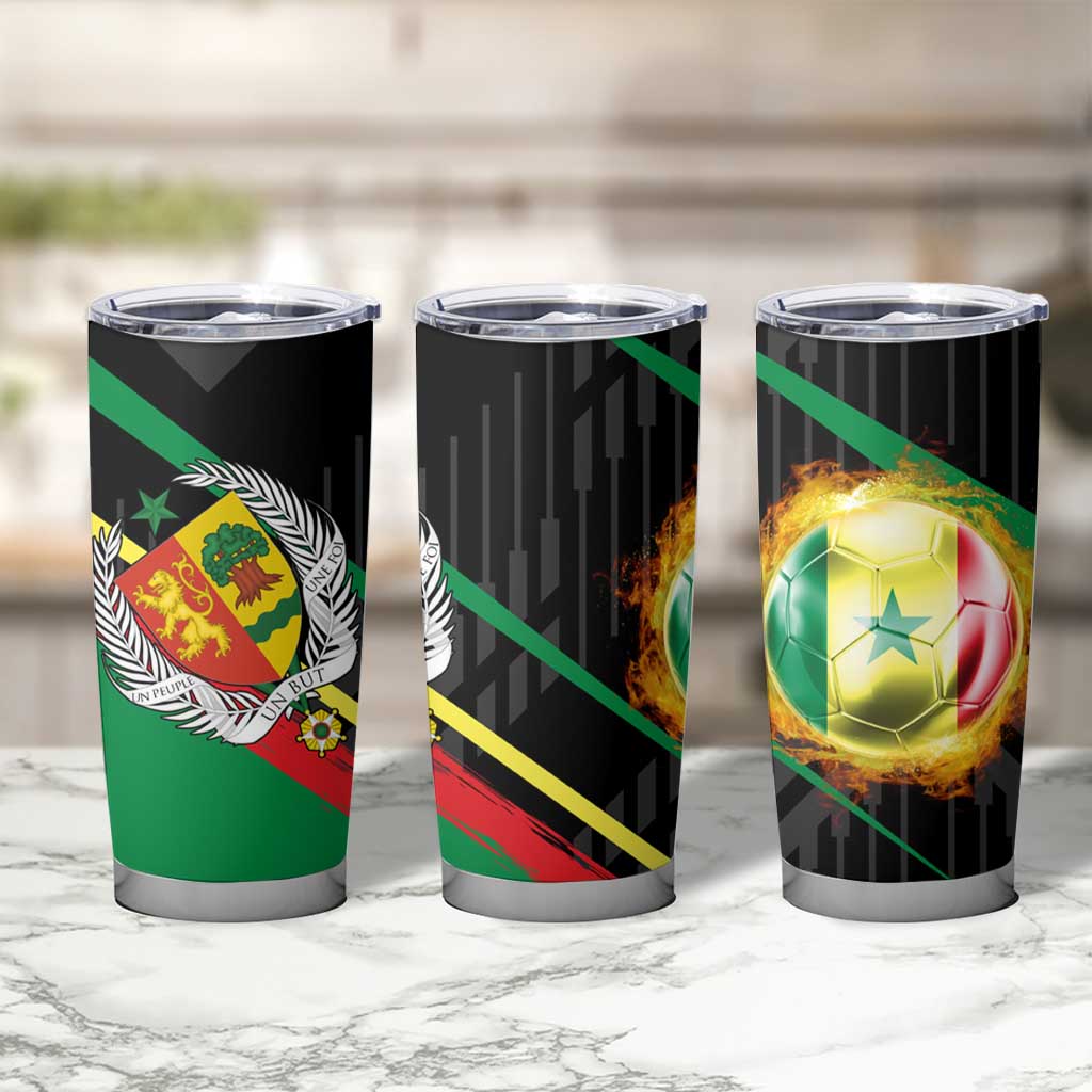 Custom Senegal Tumbler Cup Lion Graphic, National Flag, Fiery Soccer Ball - Bold African Pride Design - Wonder Print Shop