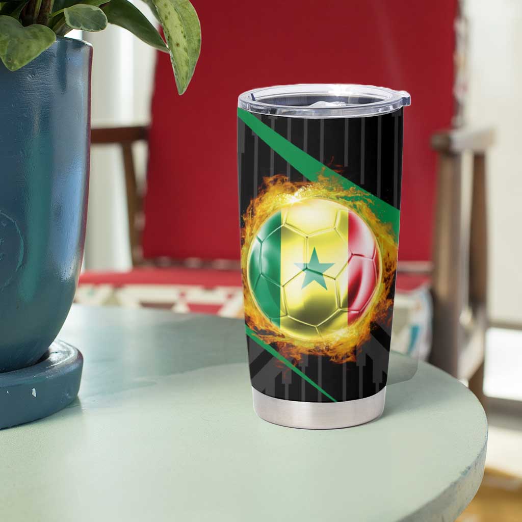 Custom Senegal Tumbler Cup Lion Graphic, National Flag, Fiery Soccer Ball - Bold African Pride Design - Wonder Print Shop