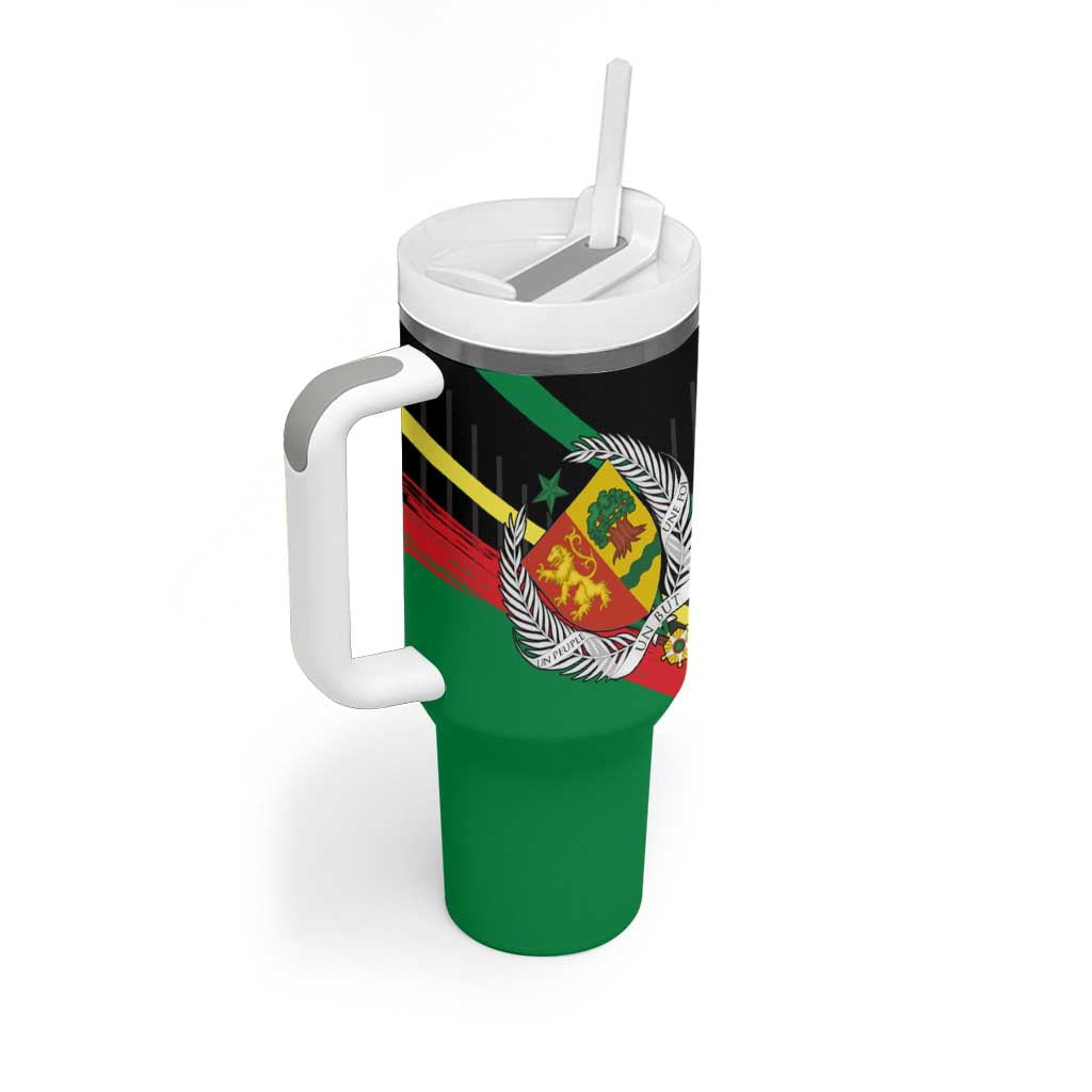 Custom Senegal Tumbler With Handle Lion Graphic, National Flag, Fiery Soccer Ball - Bold African Pride Design - Wonder Print Shop