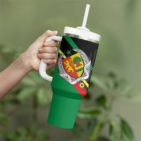 Custom Senegal Tumbler With Handle Lion Graphic, National Flag, Fiery Soccer Ball - Bold African Pride Design - Wonder Print Shop