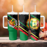 Custom Senegal Tumbler With Handle Lion Graphic, National Flag, Fiery Soccer Ball - Bold African Pride Design - Wonder Print Shop