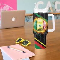 Custom Senegal Tumbler With Handle Lion Graphic, National Flag, Fiery Soccer Ball - Bold African Pride Design - Wonder Print Shop