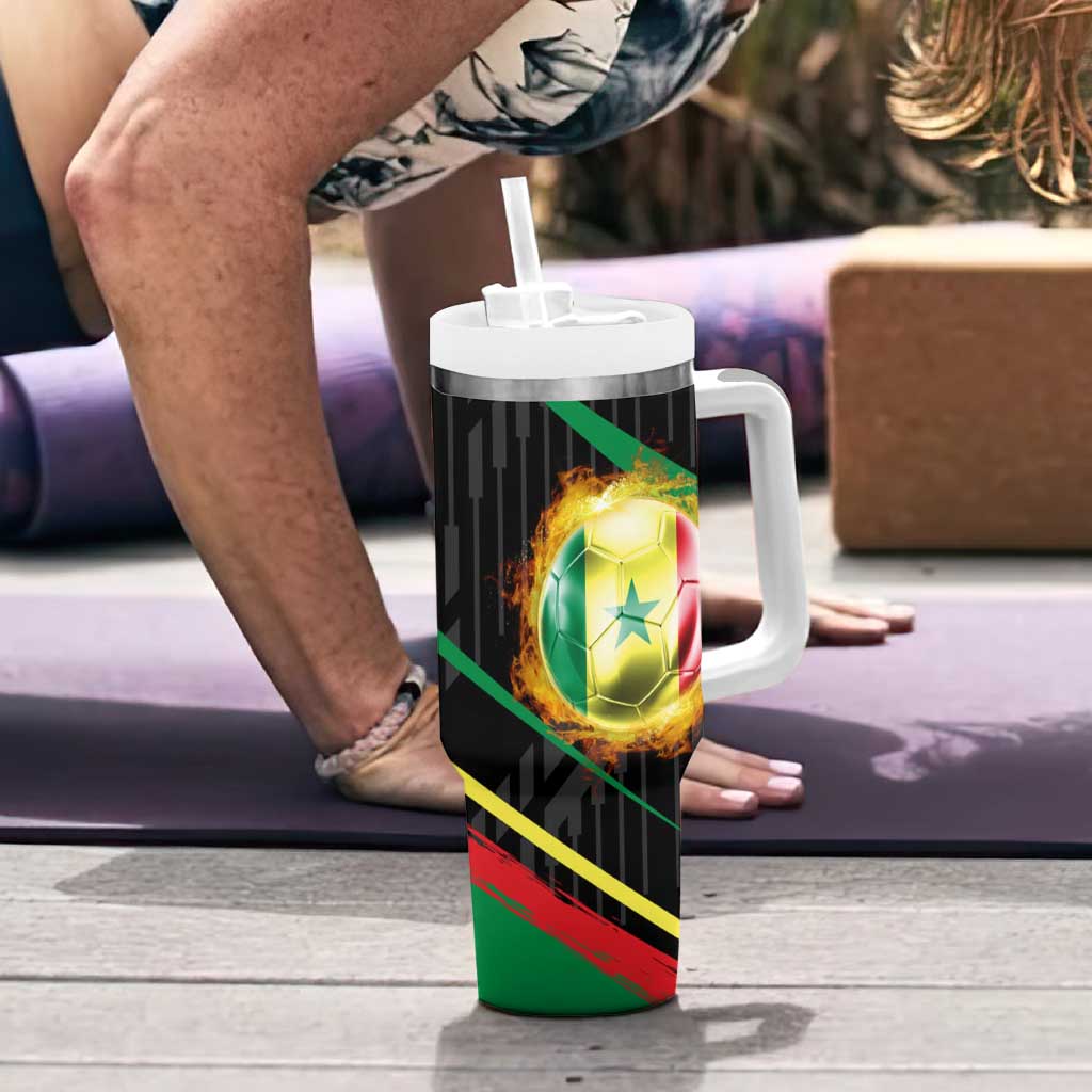 Custom Senegal Tumbler With Handle Lion Graphic, National Flag, Fiery Soccer Ball - Bold African Pride Design - Wonder Print Shop