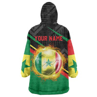 Custom Senegal Wearable Blanket Hoodie Lion Graphic, National Flag, Fiery Soccer Ball - Bold African Pride Design - Wonder Print Shop