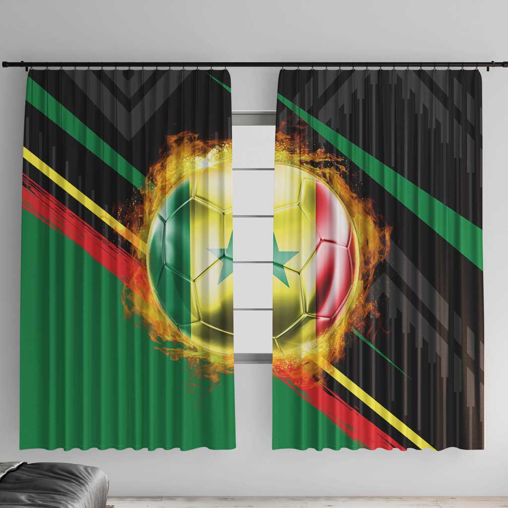 Custom Senegal Window Curtain Lion Graphic, National Flag, Fiery Soccer Ball - Bold African Pride Design - Wonder Print Shop