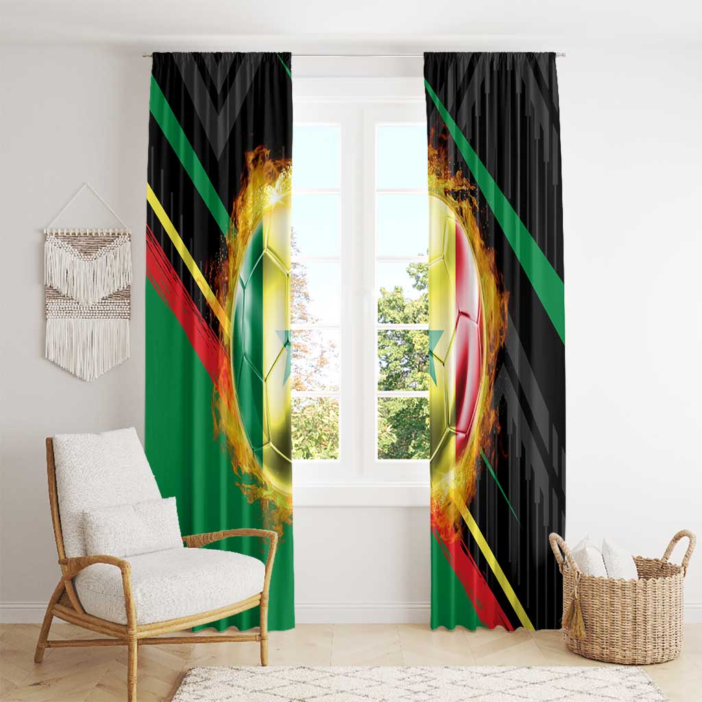 Custom Senegal Window Curtain Lion Graphic, National Flag, Fiery Soccer Ball - Bold African Pride Design - Wonder Print Shop