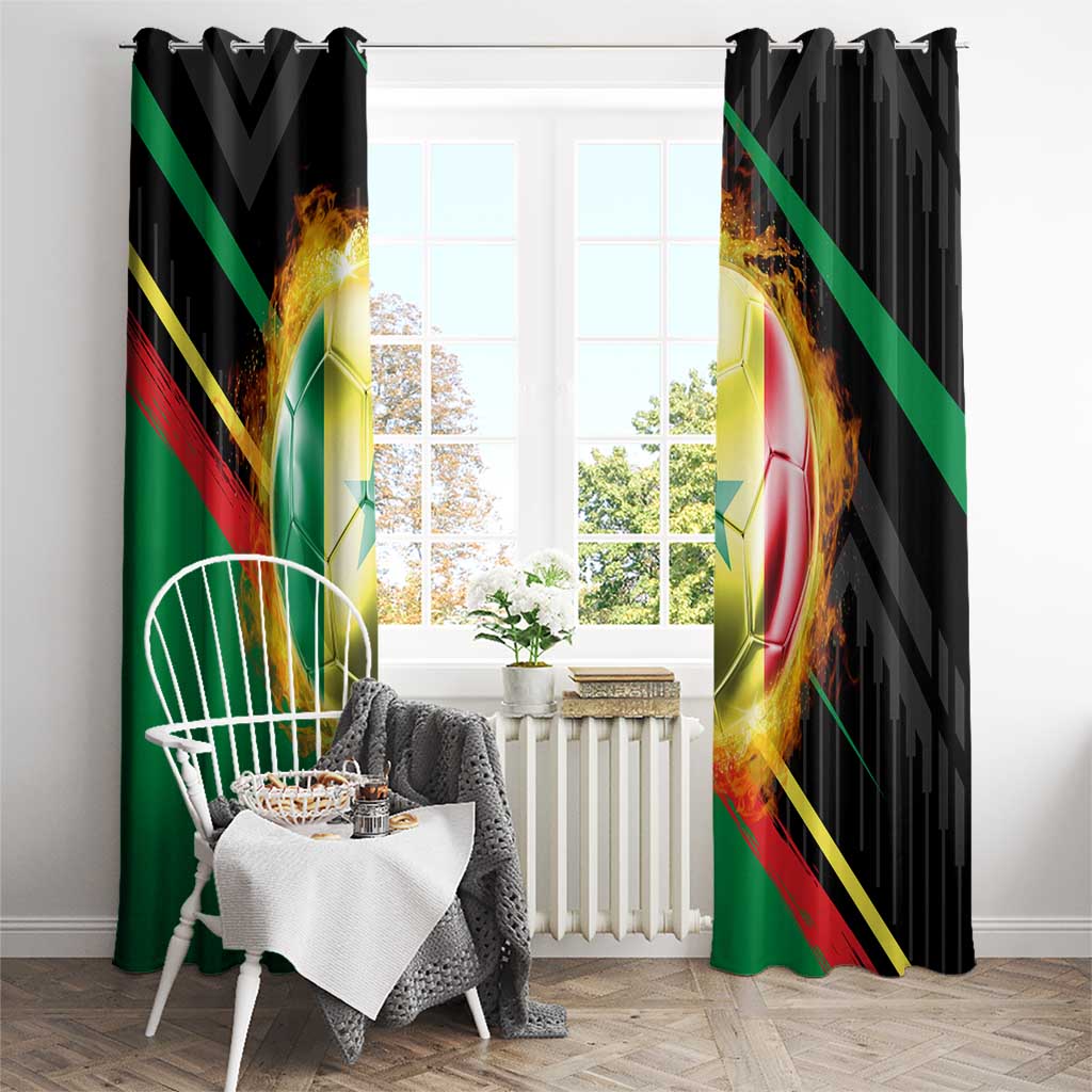 Custom Senegal Window Curtain Lion Graphic, National Flag, Fiery Soccer Ball - Bold African Pride Design - Wonder Print Shop