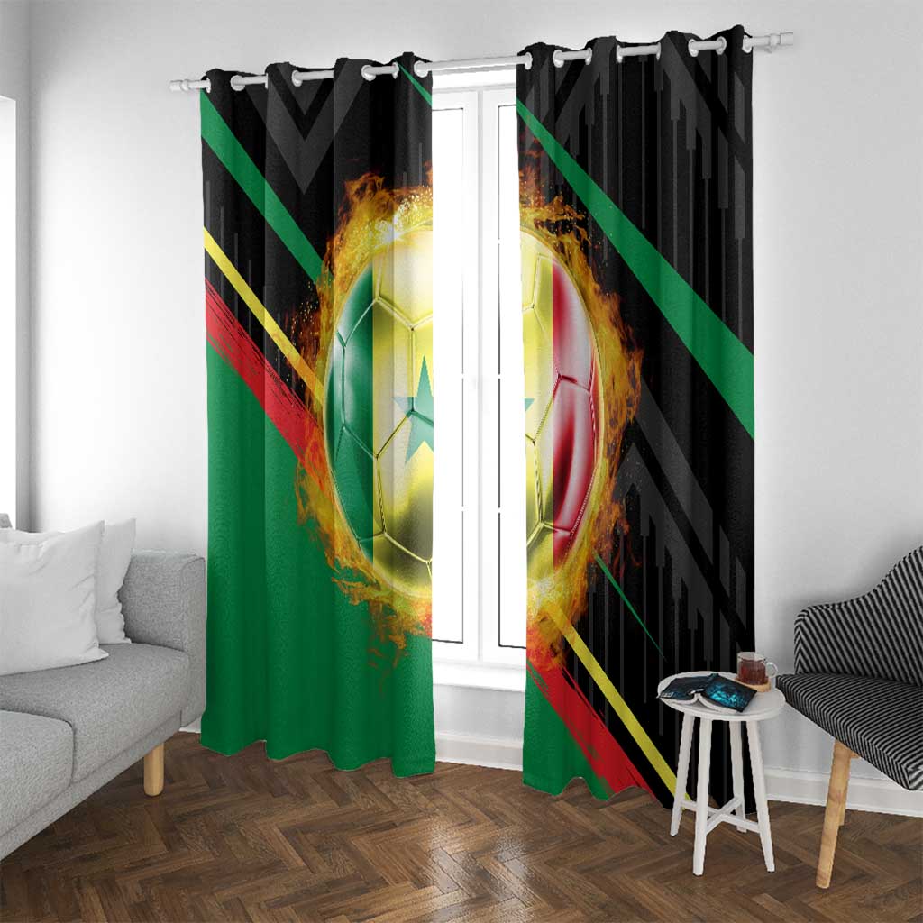 Custom Senegal Window Curtain Lion Graphic, National Flag, Fiery Soccer Ball - Bold African Pride Design - Wonder Print Shop