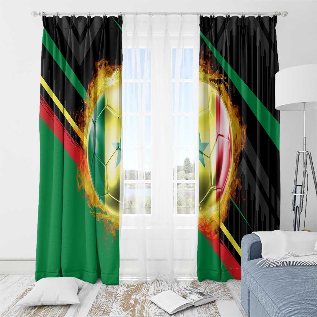 Custom Senegal Window Curtain Lion Graphic, National Flag, Fiery Soccer Ball - Bold African Pride Design - Wonder Print Shop