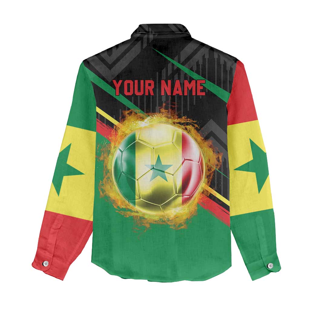Custom Senegal Women Casual Shirt Lion Graphic, National Flag, Fiery Soccer Ball - Bold African Pride Design - Wonder Print Shop