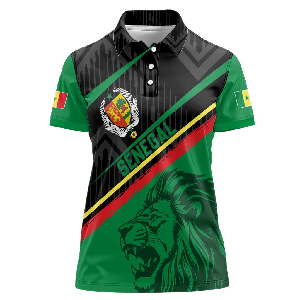 Custom Senegal Women Polo Shirt Lion Graphic, National Flag, Fiery Soccer Ball - Bold African Pride Design - Wonder Print Shop