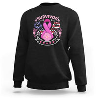 Black breast cancer awareness sweatshirt with 'survivor' graphic and pink ribbon
