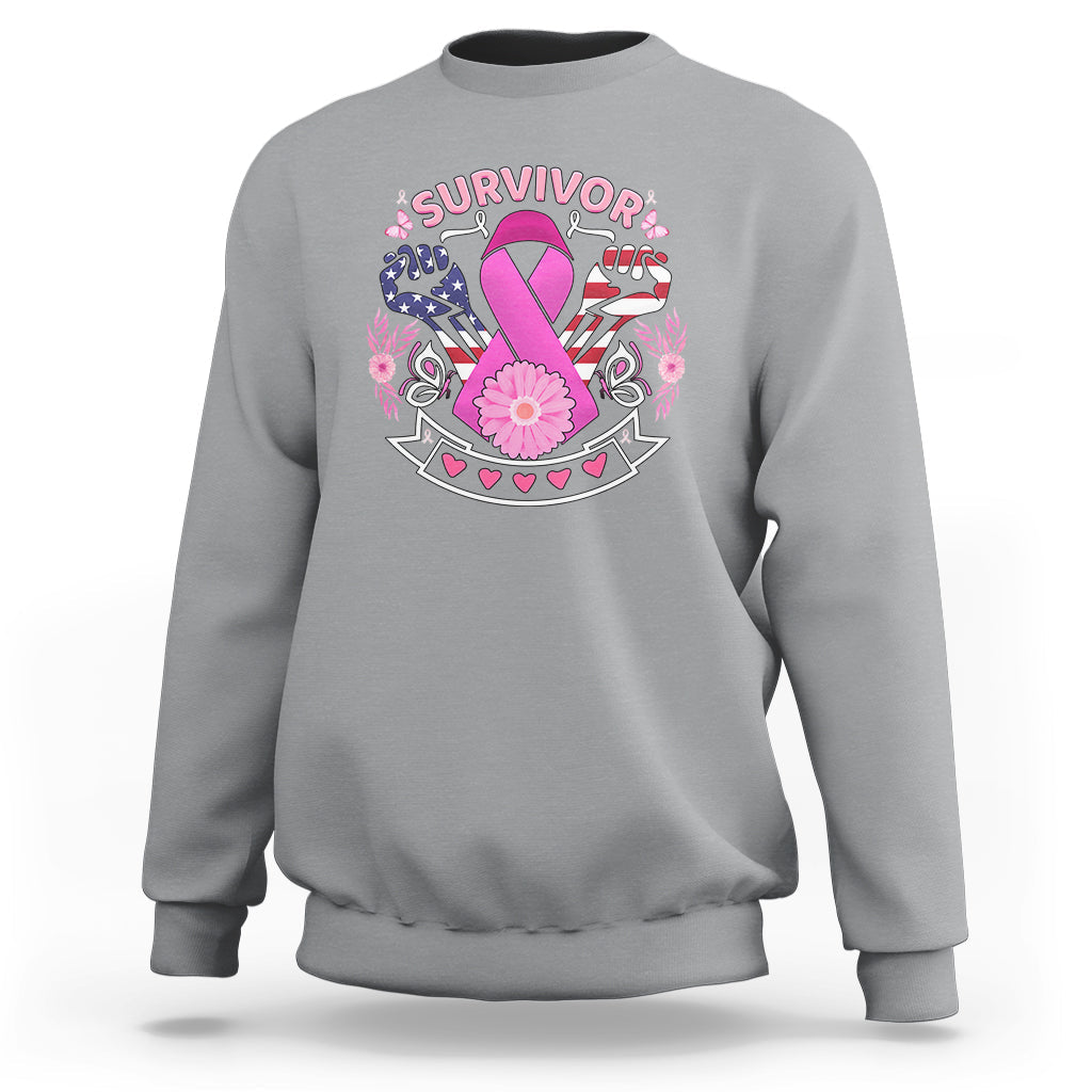 Sport gray breast cancer awareness sweatshirt with 'survivor' graphic and pink ribbon
