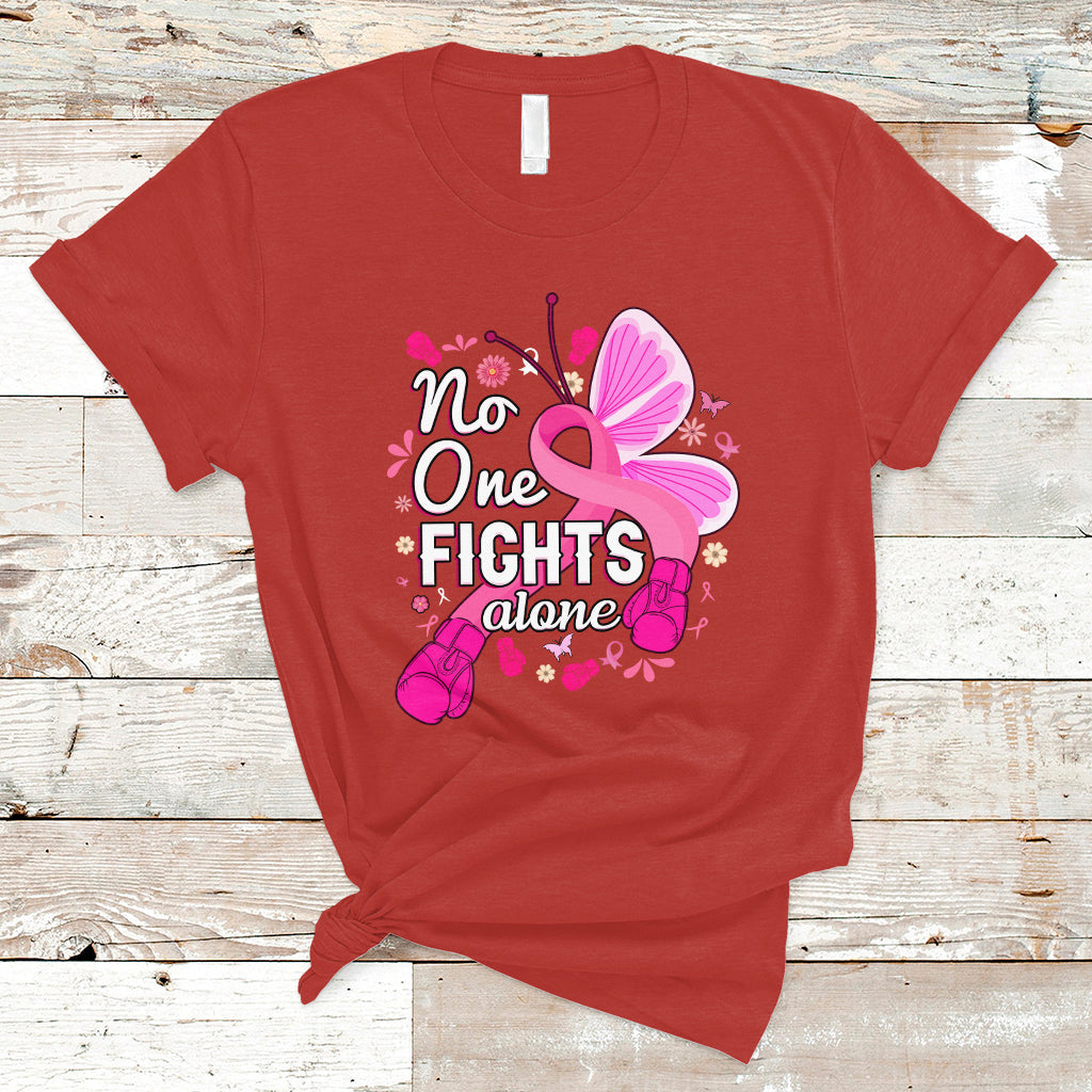 Breast Cancer Awareness T Shirt No One Fights Alone - Wonder Print Shop