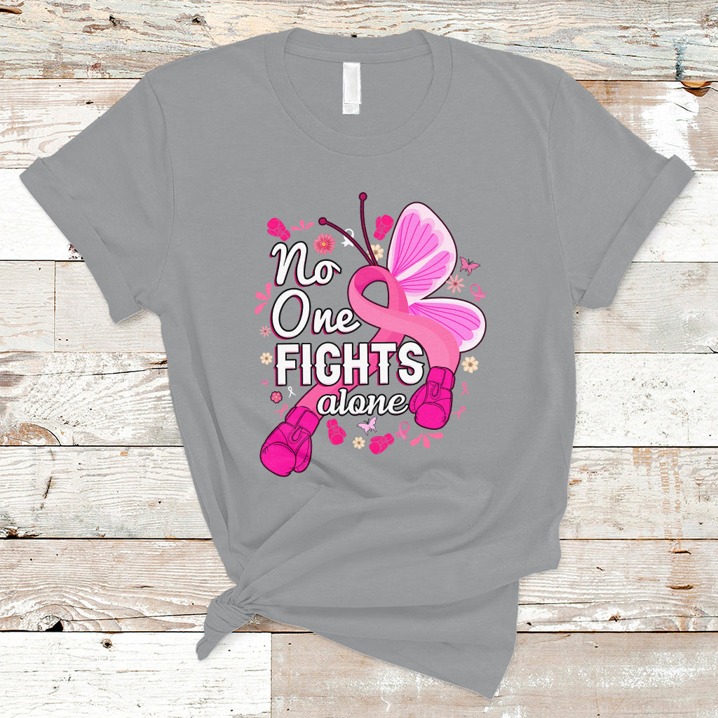 Breast Cancer Awareness T Shirt No One Fights Alone - Wonder Print Shop