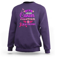 Purple breast cancer awareness sweatshirt with 'Lean Cancer Fighting Machine' front graphic