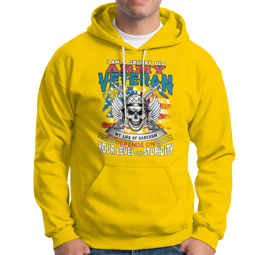 Grumpy Old Army Veteran Hoodie My Life of Sarcasm Depends on Your Level of Stupidity - Wonder Print Shop