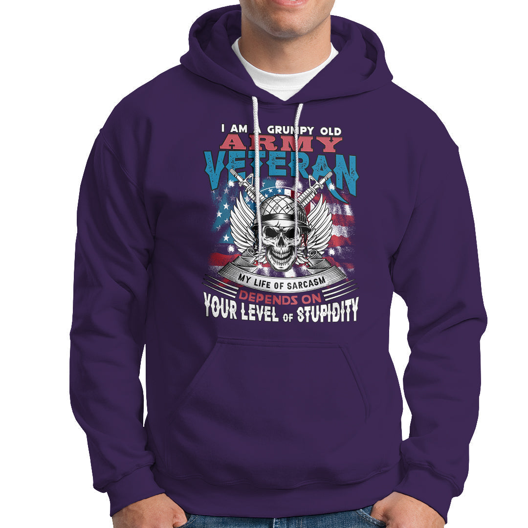Grumpy Old Army Veteran Hoodie My Life of Sarcasm Depends on Your Level of Stupidity - Wonder Print Shop