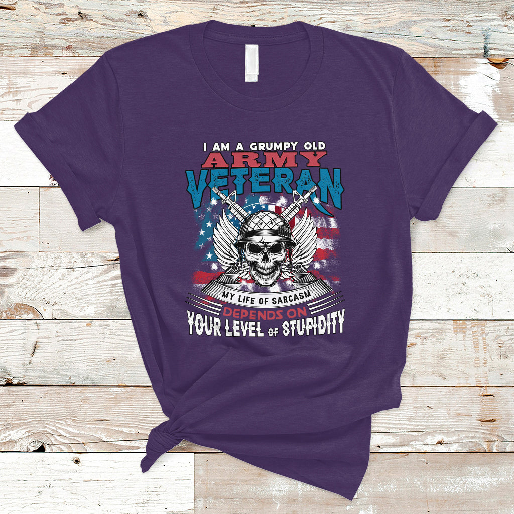 Grumpy Old Army Veteran T Shirt My Life of Sarcasm Depends on Your Level of Stupidity - Wonder Print Shop
