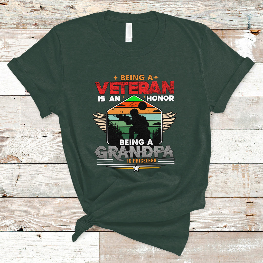 Veteran Grandpa T Shirt Being a Veteran Is an Honor Being a Grandpa is Priceless - Wonder Print Shop