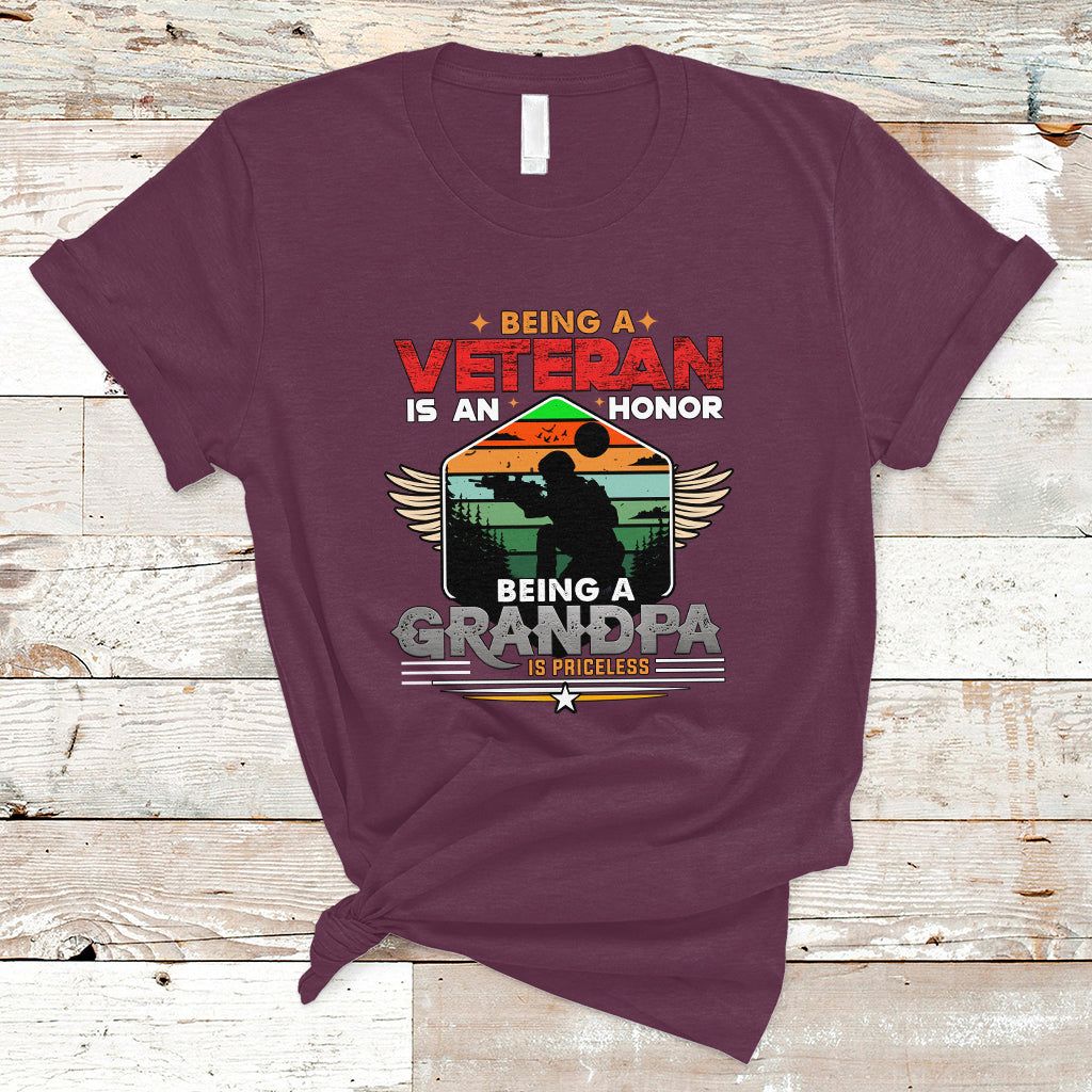 Veteran Grandpa T Shirt Being a Veteran Is an Honor Being a Grandpa is Priceless - Wonder Print Shop