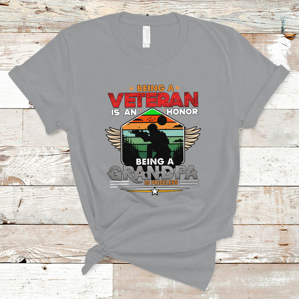Veteran Grandpa T Shirt Being a Veteran Is an Honor Being a Grandpa is Priceless - Wonder Print Shop