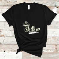 Black T-shirt with front “Team Jesus” graphic and cross emblem