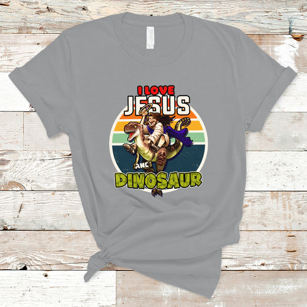 Funny Christian T Shirt I Love Jesus And Dinosaur - Wonder Print Shop