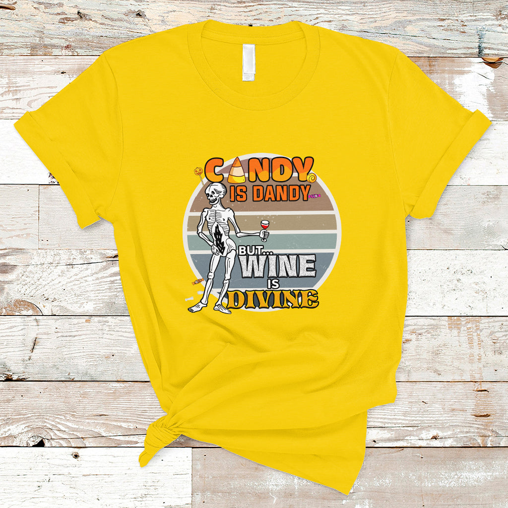 Vintage Skeleton T Shirt Candy is Dandy But Wine is Divine - Wonder Print Shop