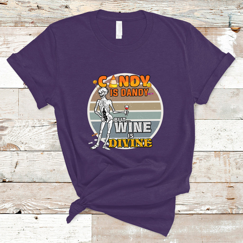 Vintage Skeleton T Shirt Candy is Dandy But Wine is Divine - Wonder Print Shop