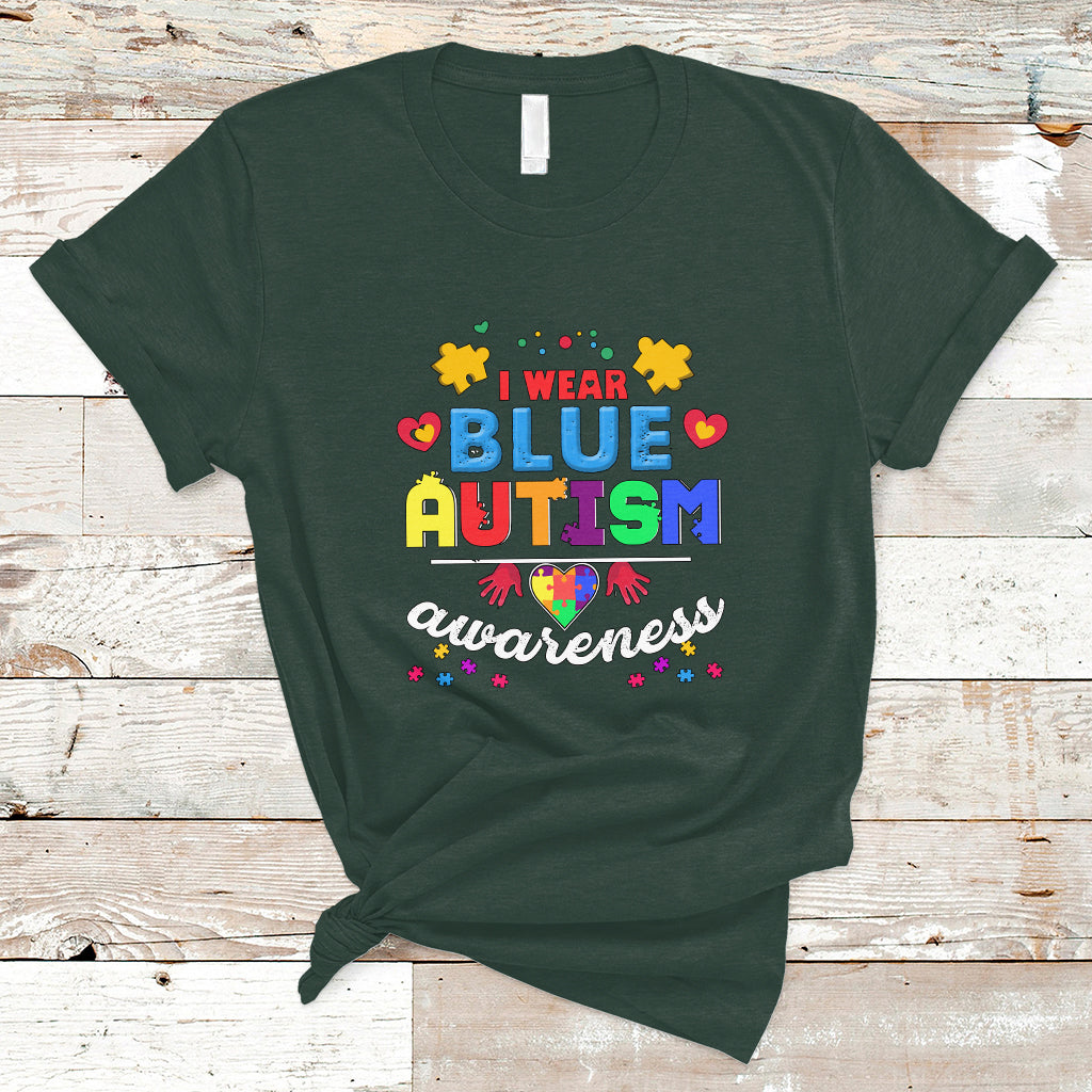 I Wear Blue Autism Awareness T Shirt - Wonder Print Shop